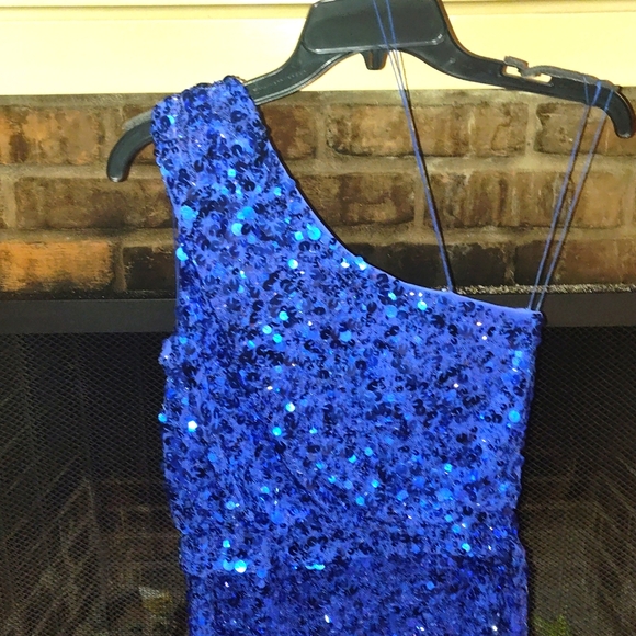 💲2 for $30💲Royal Blue Sequin 1 Shoulder Sz:P4 Formal Mini Dress - Picture 2 of 7